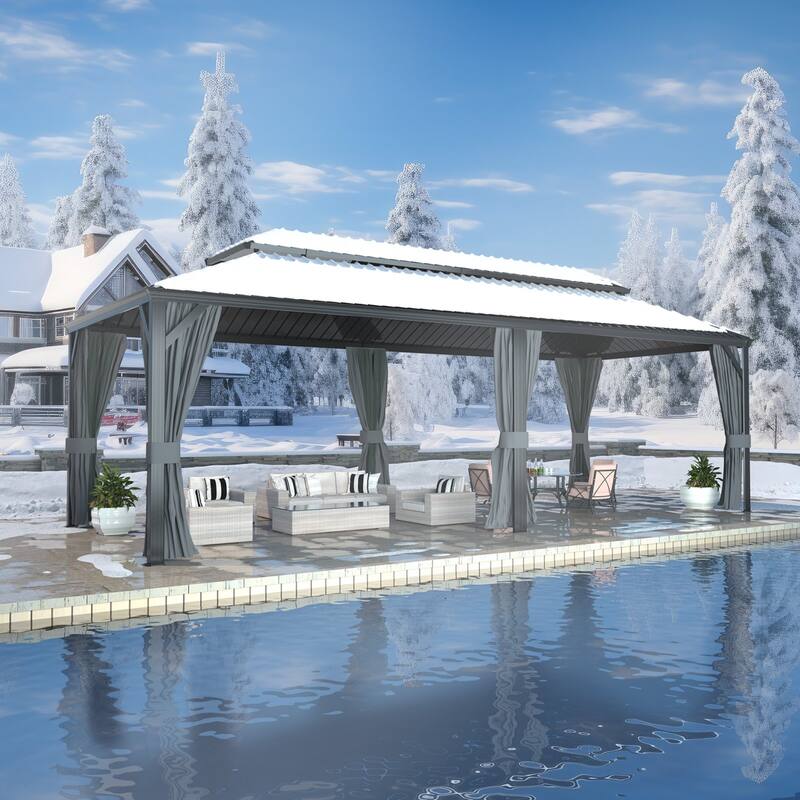 VEIKOUS Aluminum Double Hardtop Gazebo Pergola for Patio, Lawn, and Garden with Removable Curtains and Netting