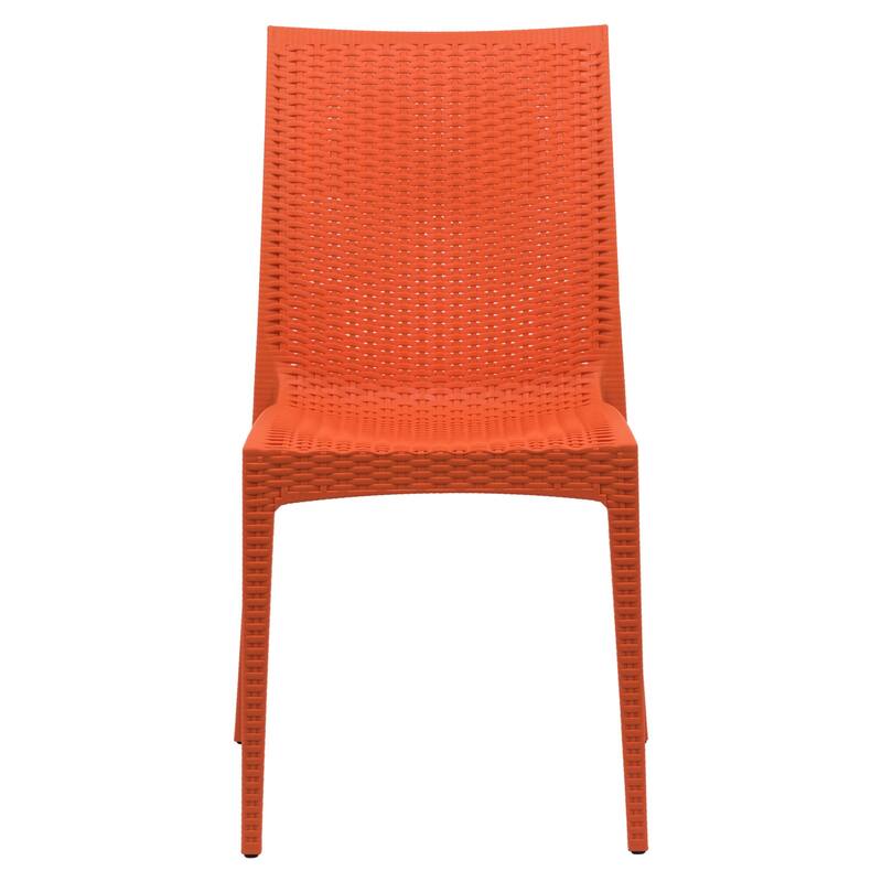 Outdoor Patio Dining Chairs, Set of 4 Stackable Polypropylene Chairs with Woven Design for Garden, Deck, or Pool