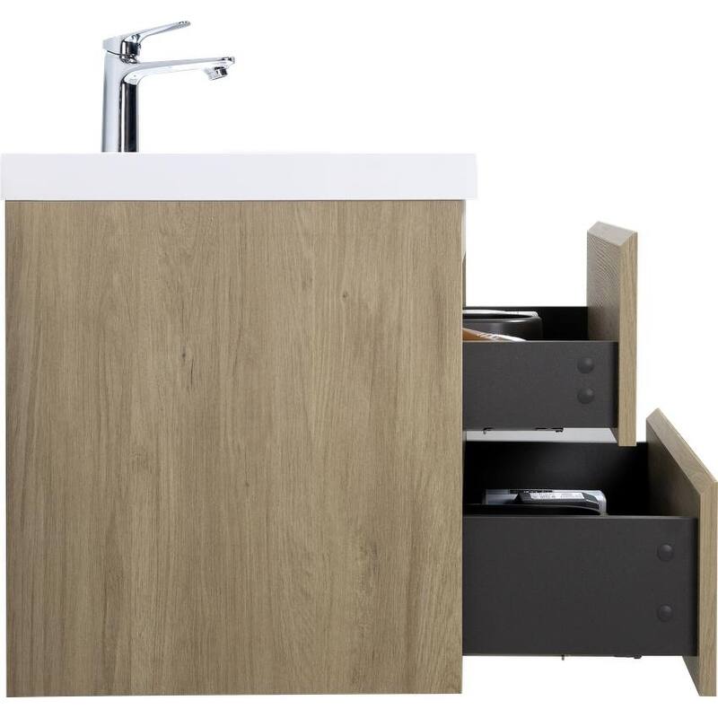 ABRUZZO 30" Floating Single Bathroom Vanity Wall-Mounted with Integrated Resin Top Basin 2 Soft Close Drawers Full Assembly