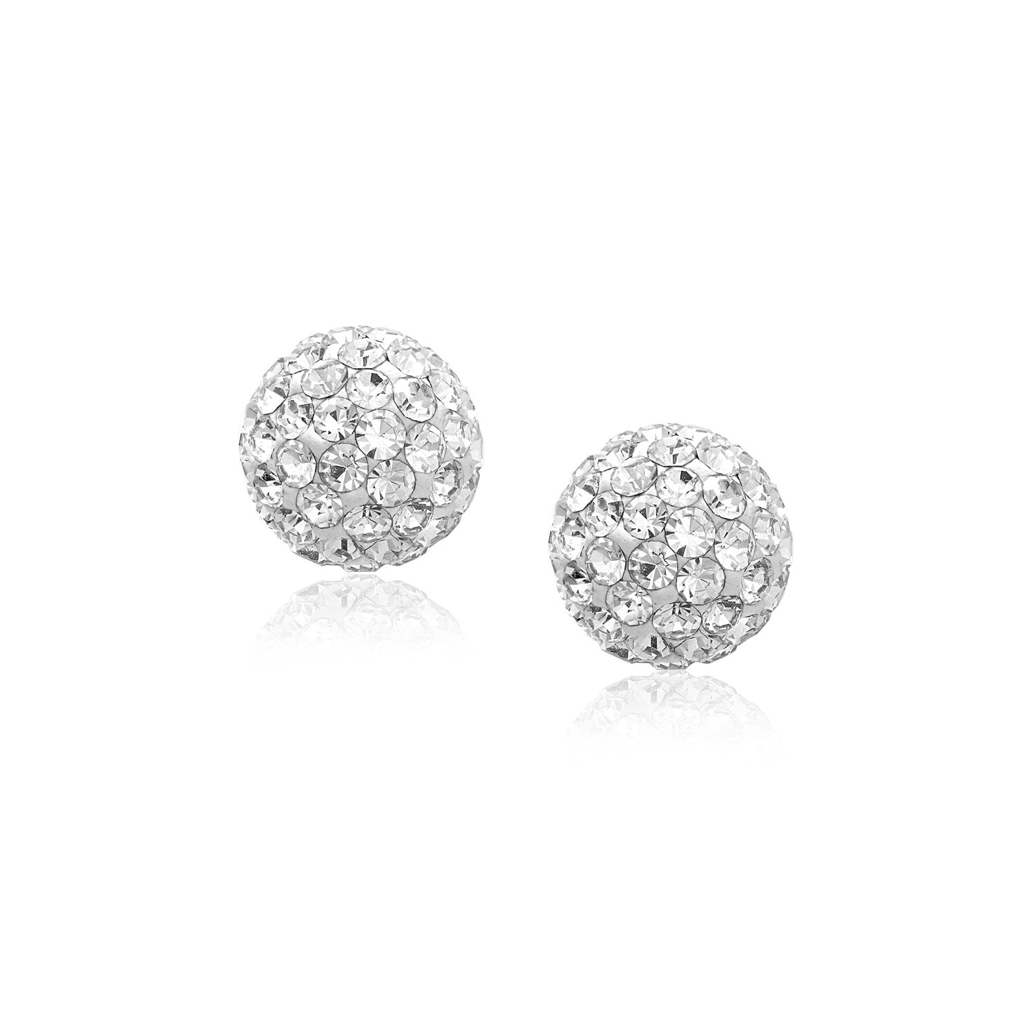 MayaMila 14k Yellow Gold Stud White Crystal Ball Earrings