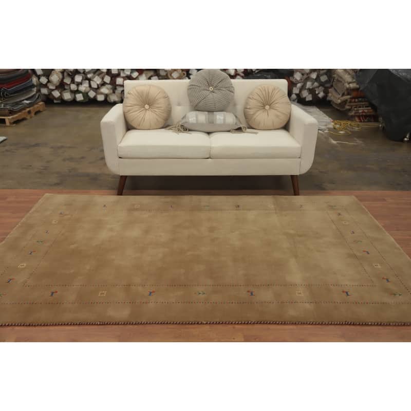 Hand Knotted Oriental 100% Wool Carpet Tribal Animal Pictorial Brown Gabbeh Area Rug - 8' 2'' X 5' 0''