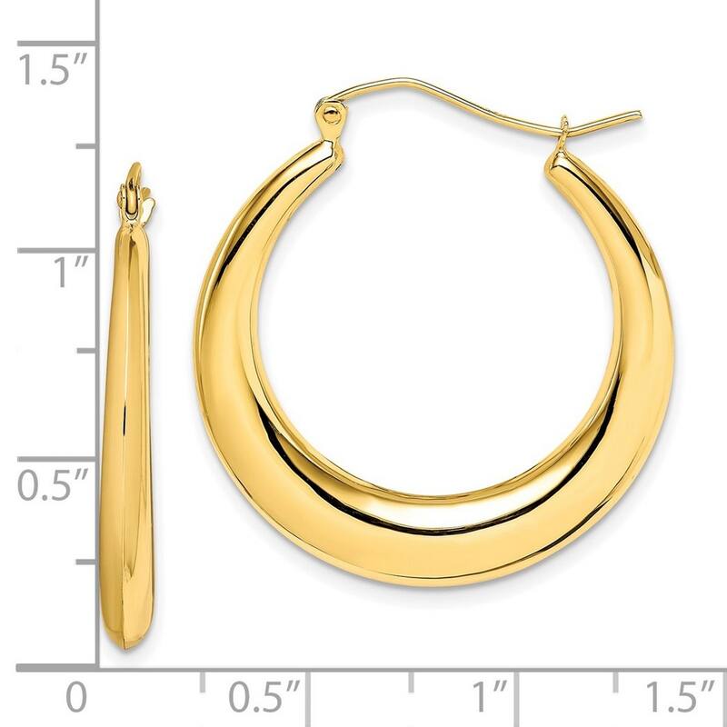 Curata 10k Yellow Gold Polished Graduated Flat 22x3mm Oval Hoop Earrings
