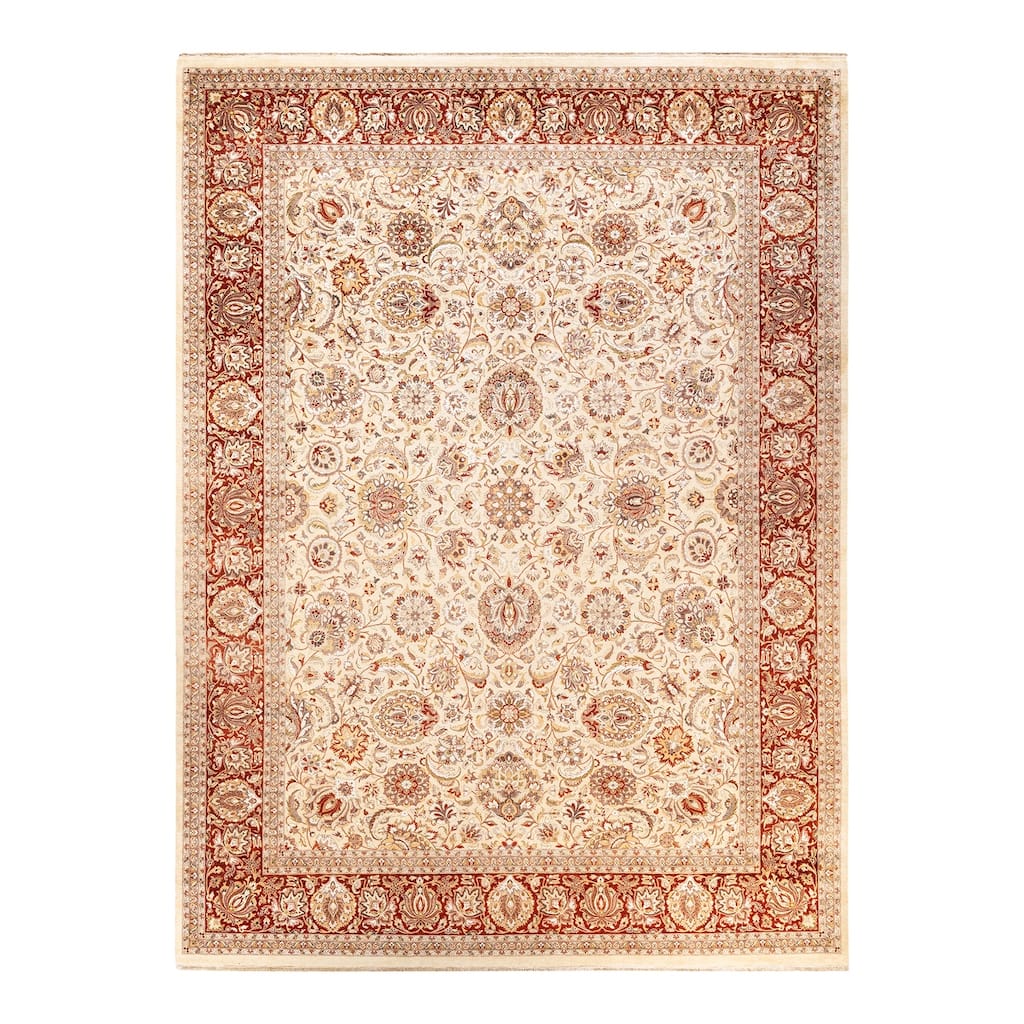 Overton Hand Knotted Wool Vintage Inspired Traditional Mogul Ivory Area Rug - 9 x 12
