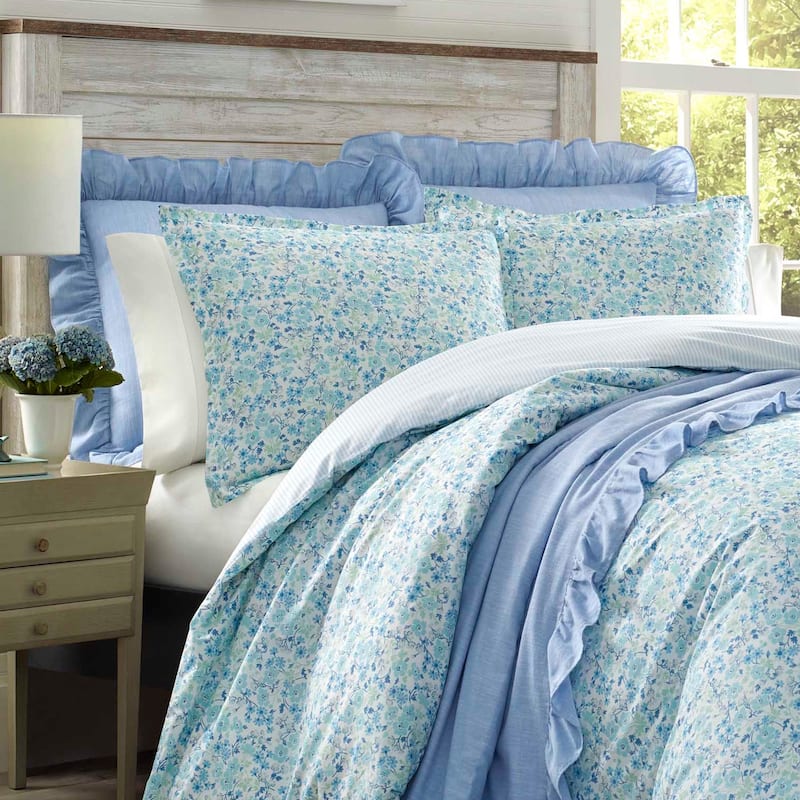 Laura Ashley Jaynie Blue Cotton Duvet Cover Set