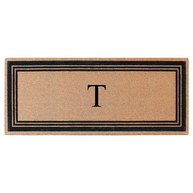 A1HC Natural Coir Monogrammed Flock Anti shed Treated Durable Doormat BlackBeige