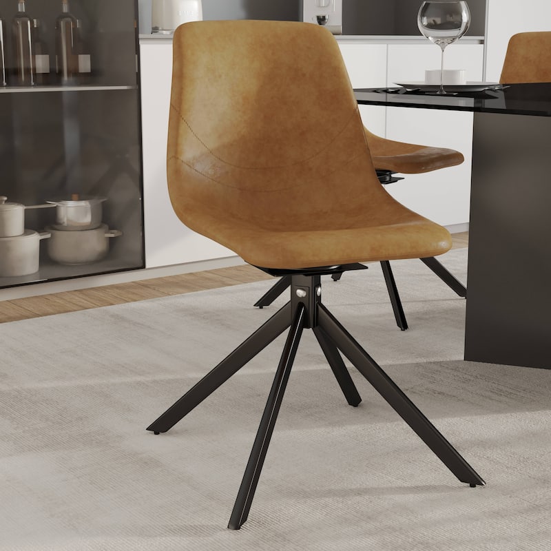 Markley Leather Dining Chair 360 Degree Swivel with Iron legs Modern Accent Side Chair