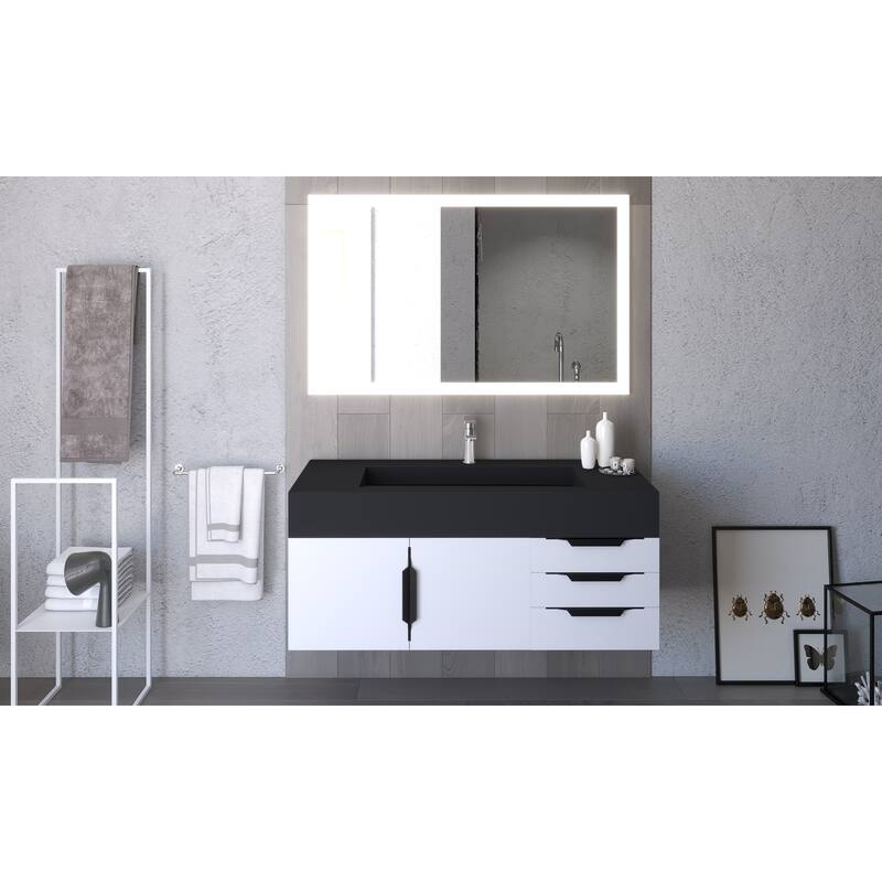 Nile 48" Wall Mounted Bathroom Vanity Set w/ Black Top