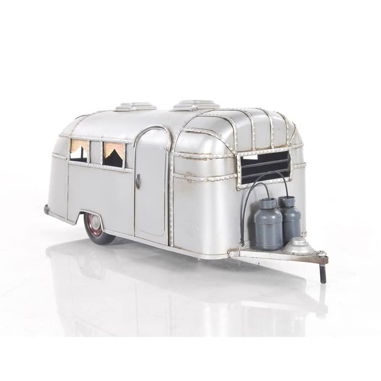 HomeRoots 6" Silver Metal Hand Painted Silver Camping Trailer Model Car - 15' X '6' X '5.5