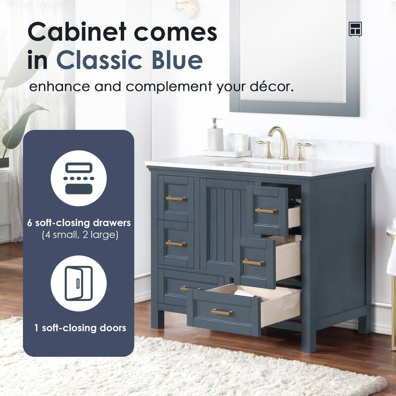 Altair Isla 42" Bathroom Vanity in Classic Blue with Countertop,with 34 "Mirror - 42 in.