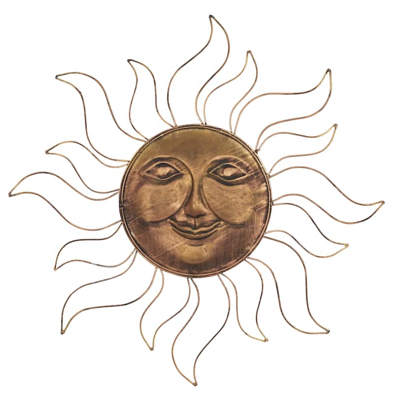 Metal Sun Indoor Outdoor Home Wall Decor with Wire Frame - Copper - Roche River Decor - Copper - 30"D