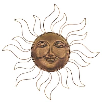 Metal Sun Indoor Outdoor Home Wall Decor with Wire Frame - Copper - Roche River Decor