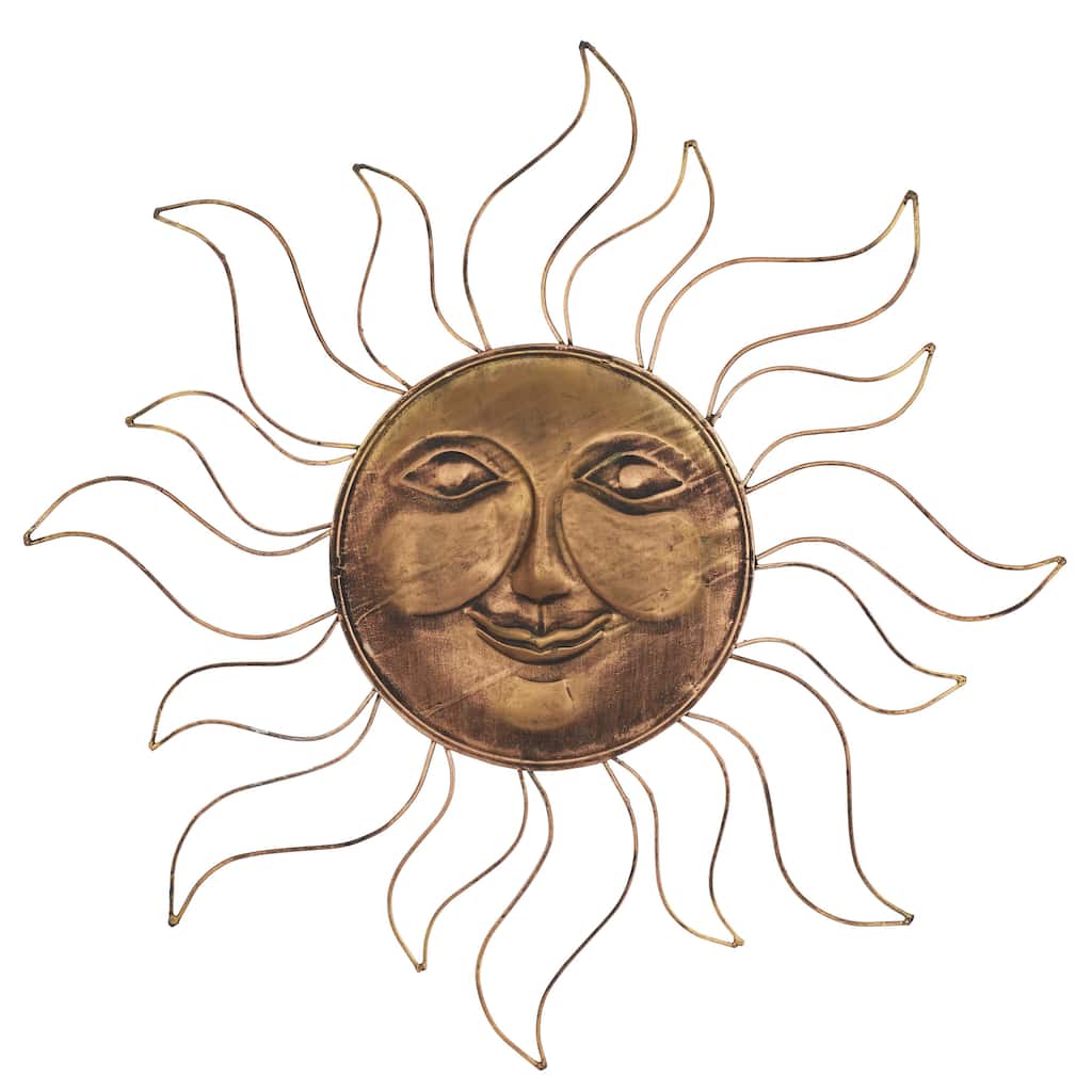 Metal Sun Indoor Outdoor Home Wall Decor with Wire Frame - Copper - Roche River Decor