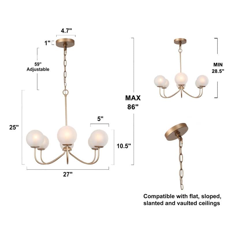 Modern Gold 6-Light Chandelier Wheel Globe Glass Light for Dining Room