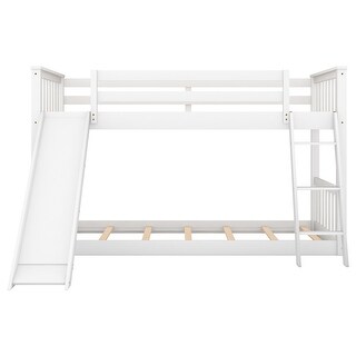 White Twin over Twin Wood Bunk Bed with Convertible Slide and Ladder ...