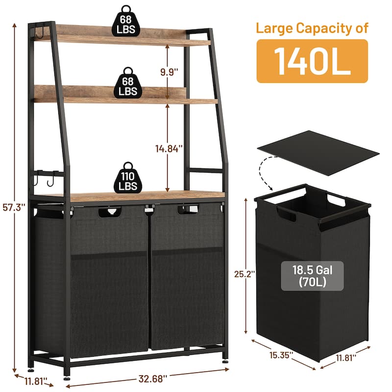 Laundry Sorter 112L/142L/170L Laundry Hamper Organizer Laundry Basket with Removable Bags