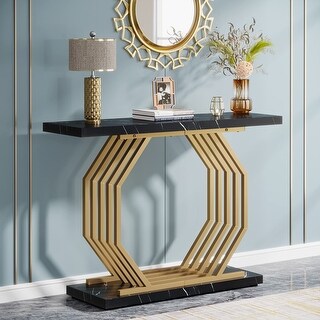 Modern Gold Console Table, Faux Marble Entryway Table Sofa Table, 40 Inch Modern Accent Table for Living Room