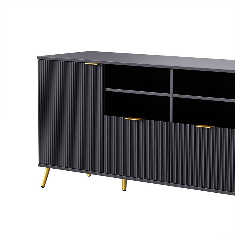 Multifunctional 4-Piece TV Wall Unit with 13 Shelves, 8 Drawers, & 2 Cabinets, Fluted Line Design, for Living Room