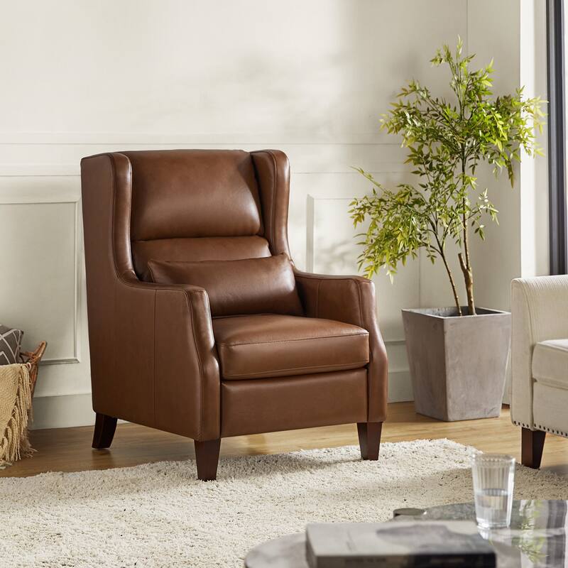 Erich Genuine Leather Wingback Armchair with Pillow by HULALA HOME