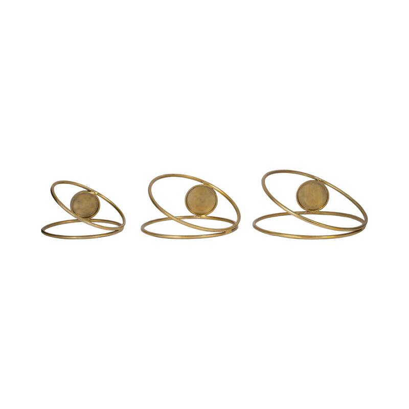 Sagebrook Home Modern Round Metal Double Ring Candle Holder, Set of Three - 16" x 8" x 16" - 16" x 8" x 16"