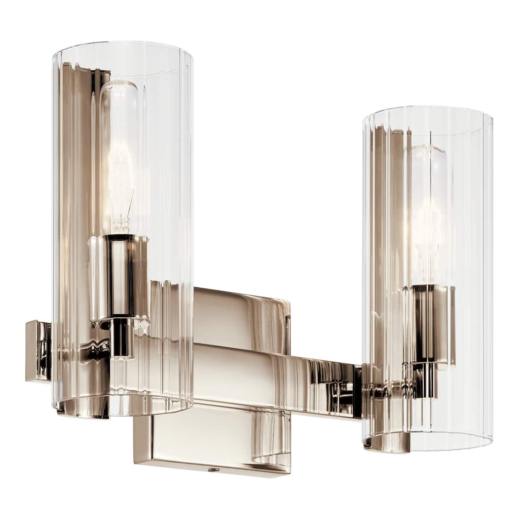 Jemsa 13.75 in. 2-Light Bathroom Vanity Light with Clear Fluted Glass