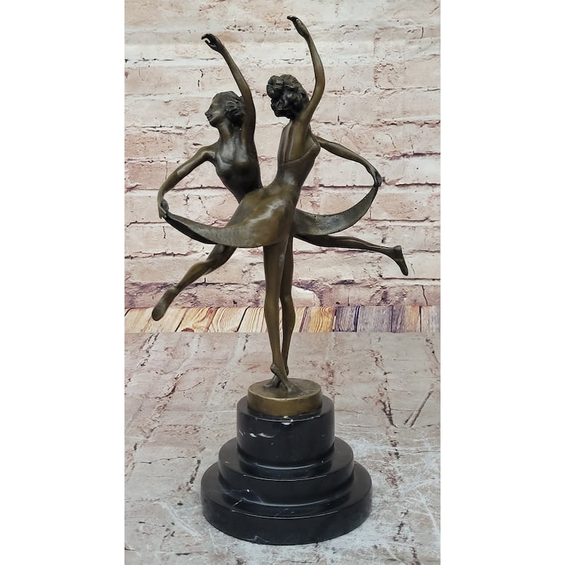 Dual Ballerina Dancers Gemini Girls Bronze Statue Sculpture Collectible Vitaleh Original 14 Inches X 10 Inches