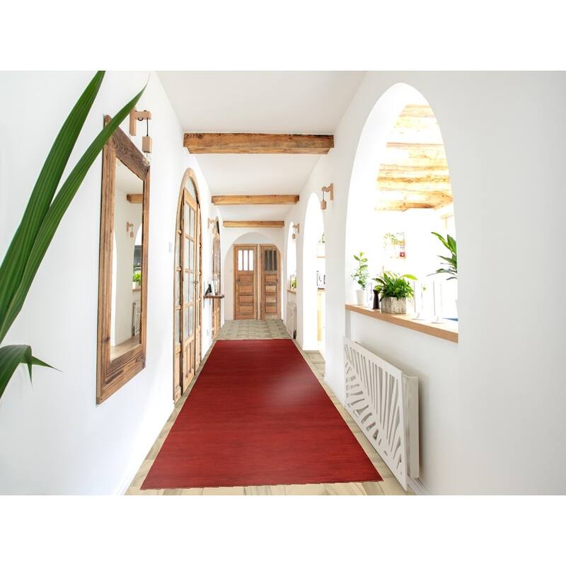 Red Modern Gabbeh Oriental Runner Rug Hand-Knotted Wool Carpet - 3'4" x 16'2"