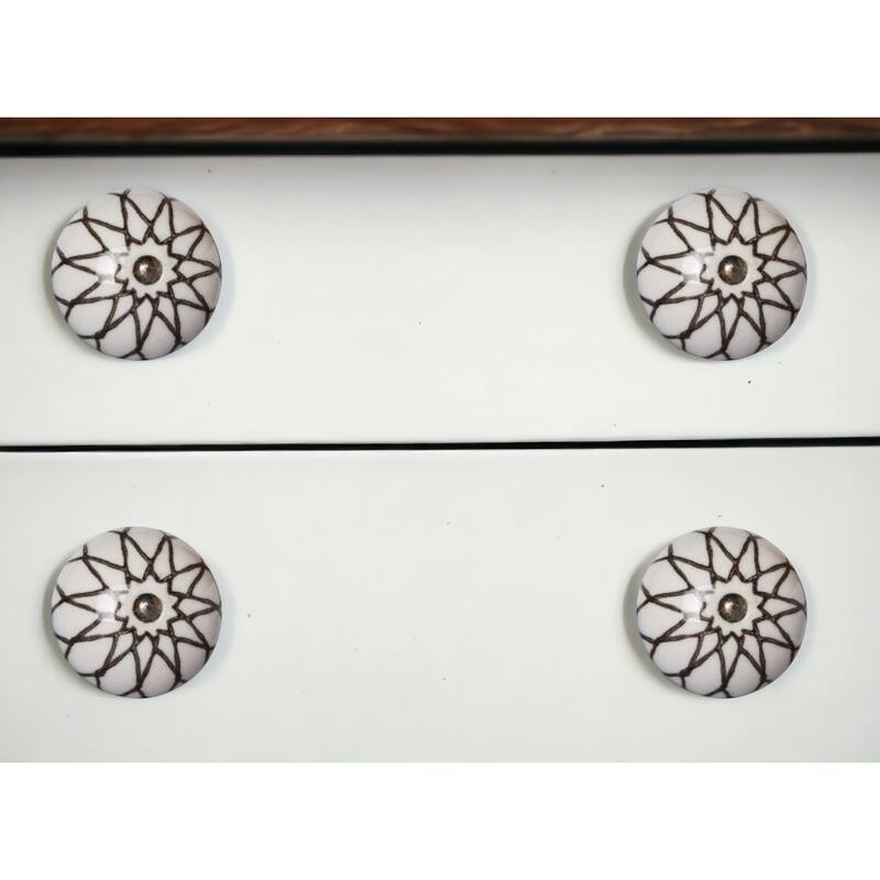 8-Piece Set Brown Ceramic Drawer Pulls with Hand-Painted Design and Silver Metal Backplate - 1.5” x 1.5” x 1.5”