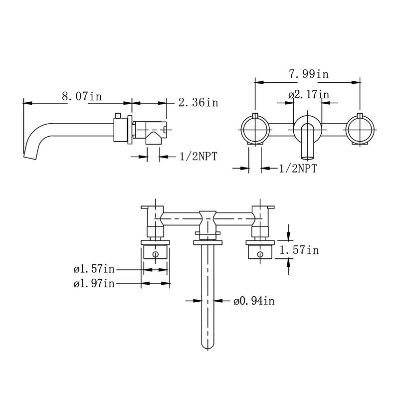 8 in W*8.23 D Solid Brass 2-Handle Wall Mounted Bathroom Sink Faucet
