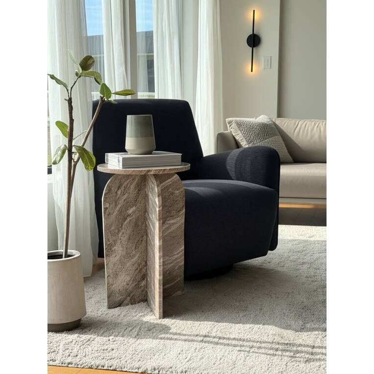 Marble Accent Table Modern Sculptural Architectural Split-Base Design