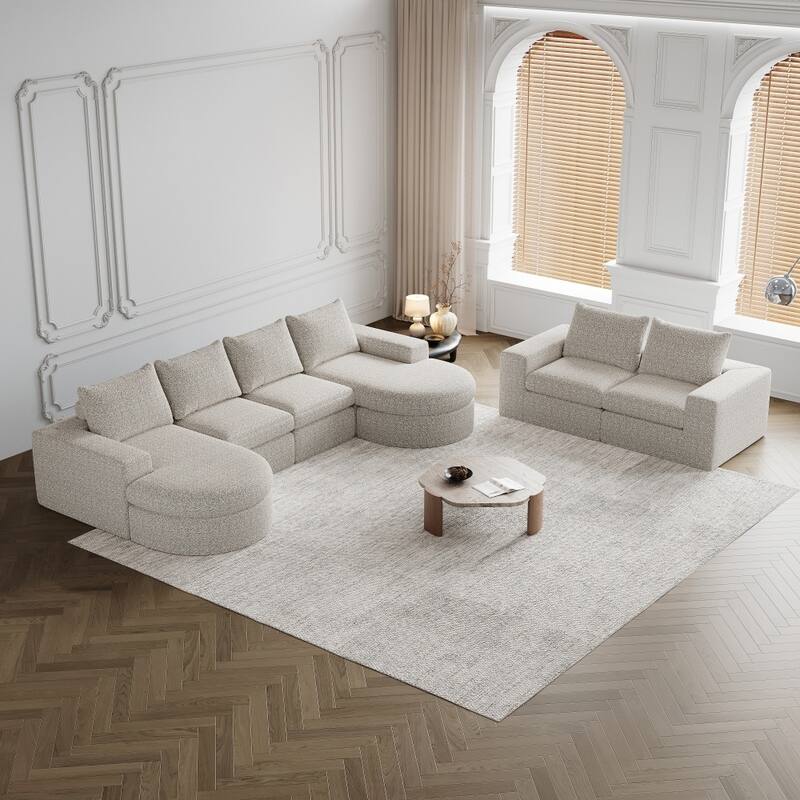 Modern L-Shaped Chenille Sectional Sofa with Chaise and Six modules