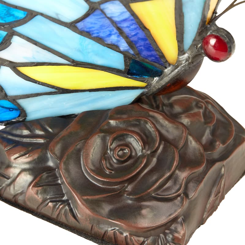 River of Goods Stained Glass 9.5-inch Tiffany Style Flying Butterfly Accent Lamp