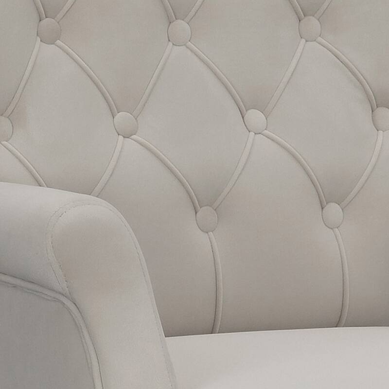 Ali 27 Inch Accent Armchair, Light Gray Fabric Button Tufted Rolled Back
