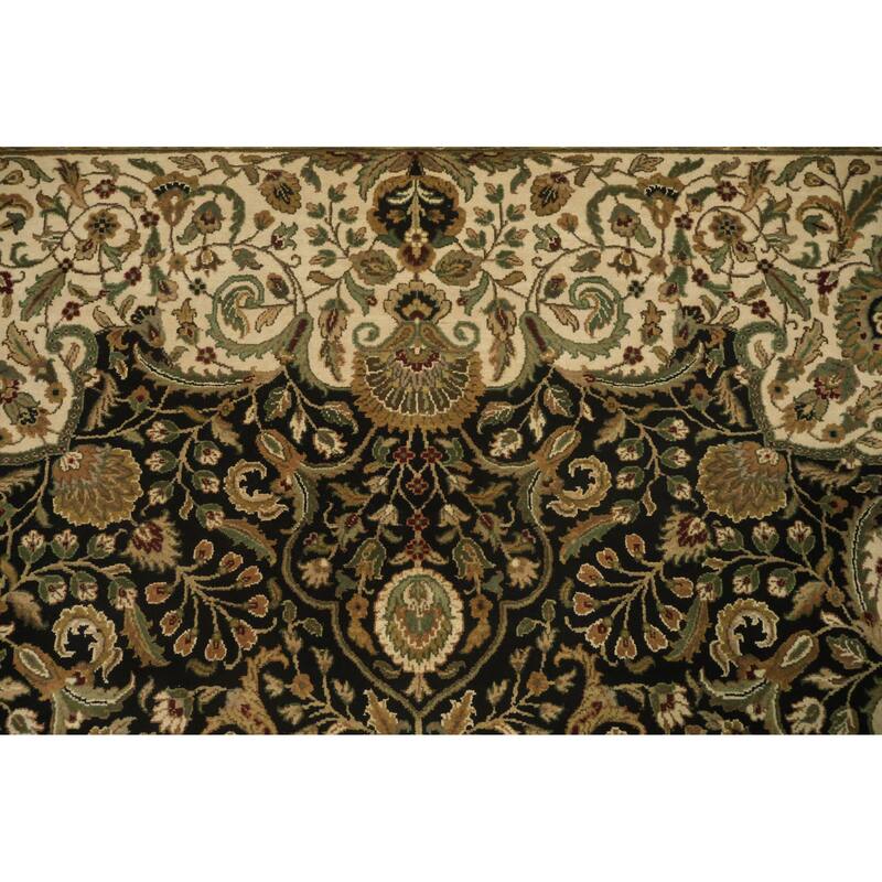 Hand Knotted Oriental 100% Wool Carpet Traditional Floral Black Agra Area Rug - 11' 11'' X 9' 2''