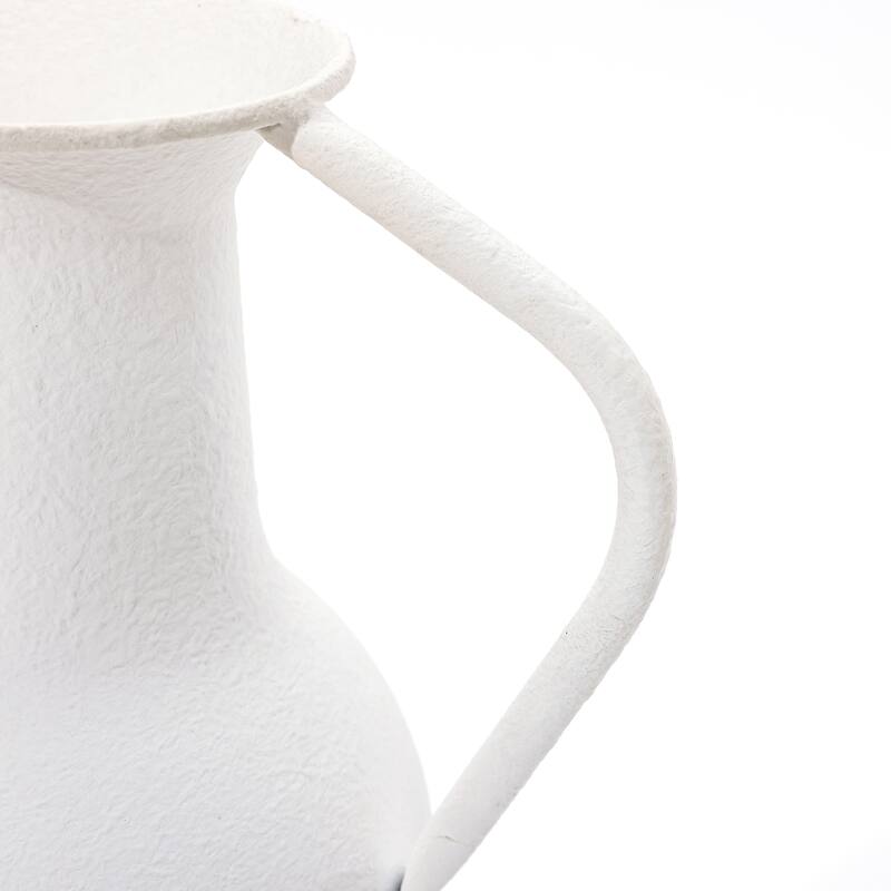 2-Pc White Iron Metal Pitcher Vase Set
