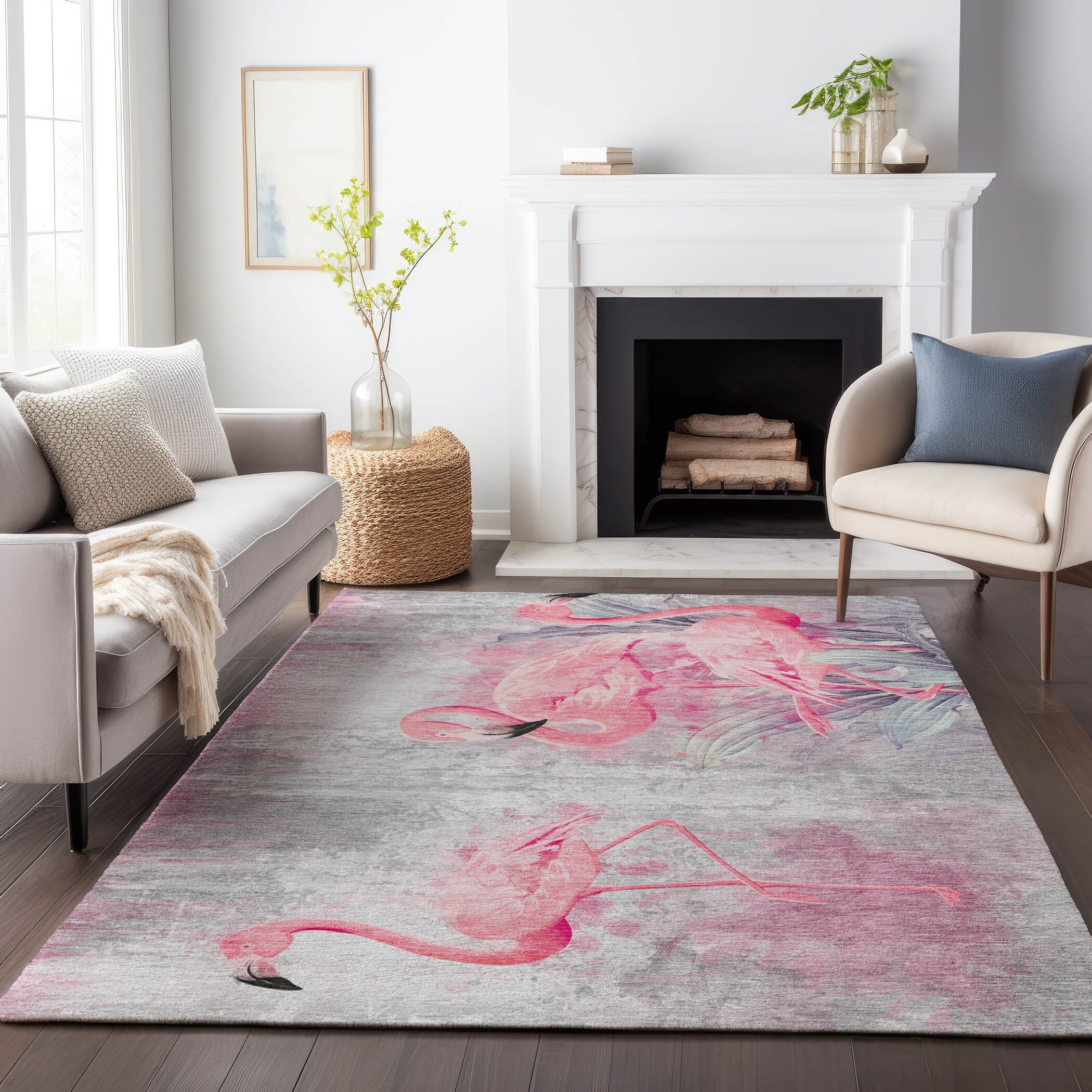 Premium Washable Super Soft Coastal Flamingo Mayfield Rug - On
