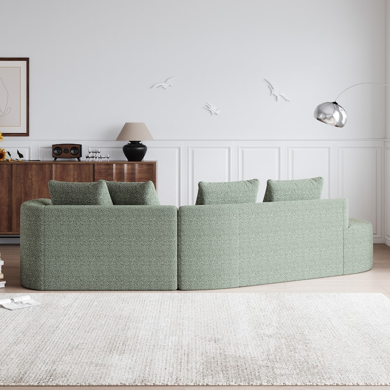 Chenille Upholstered Curved Sectional Sofa with Chaise and Pillows