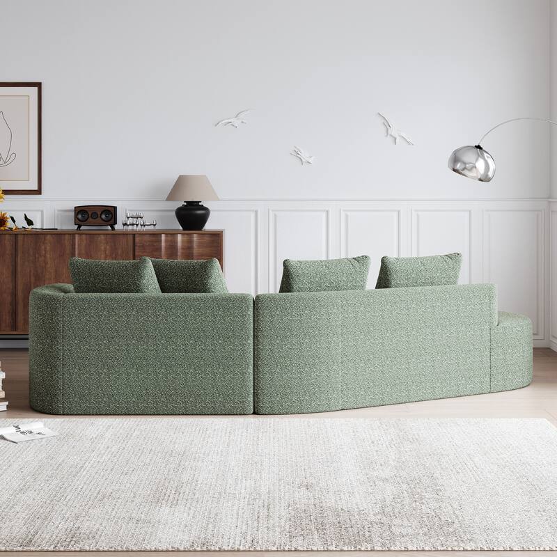 Modular Curved Sectional Sofa, Oversized Chenille Cloud Couch, Compressed Upholstered Sofa with 4 Throw Pillows
