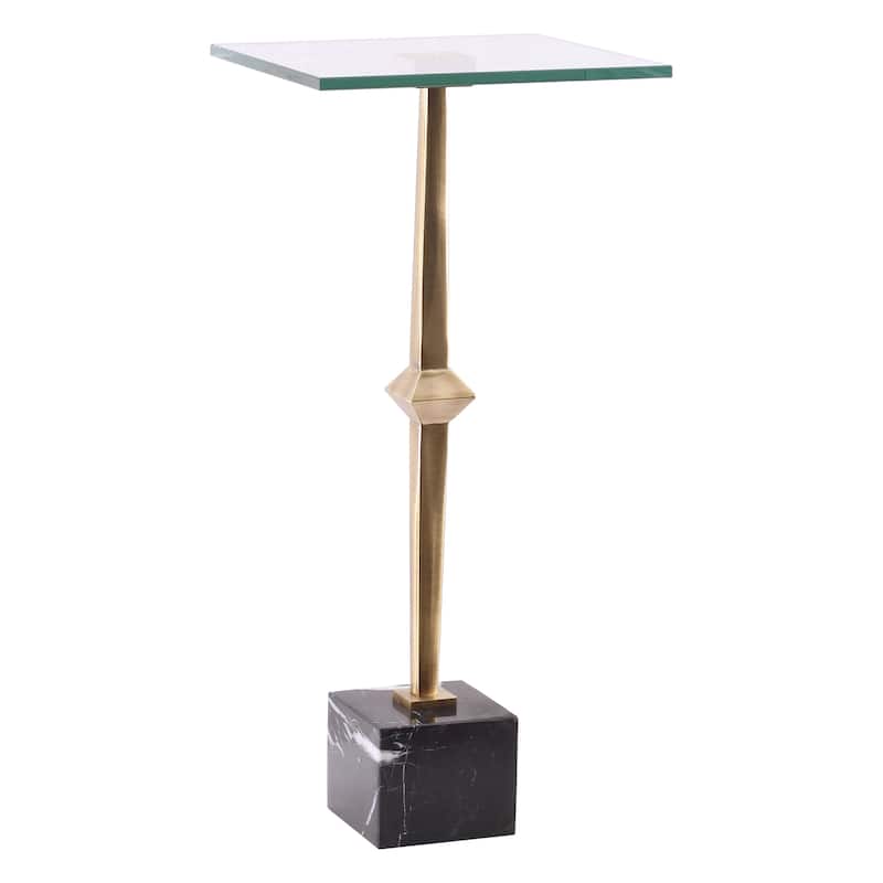 Antique Brass Square Glass Marble Pedestal Table Drink Table