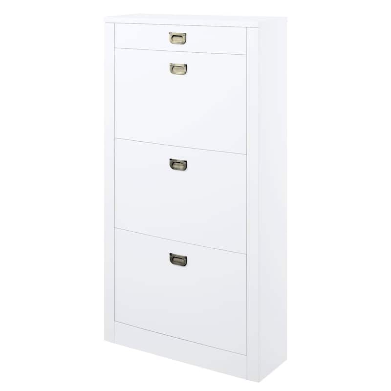 Bailey White High Gloss Shoe Cabinet with 4 Drawers