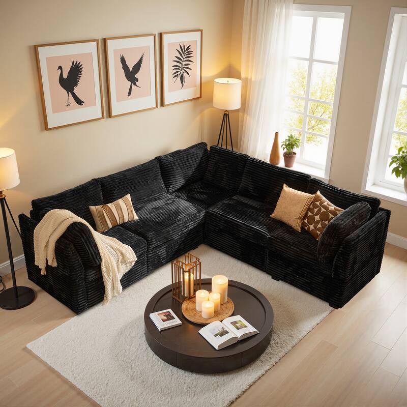 OVIOS Lazy Living L-Shaped Sofa - PlushBlack