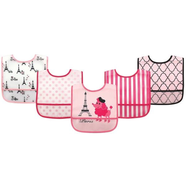 slide 1 of 1, Luvable Friends Baby Girl Waterproof PEVA Bibs 5pk, French Poodle, One Size - French Poodle - One Size