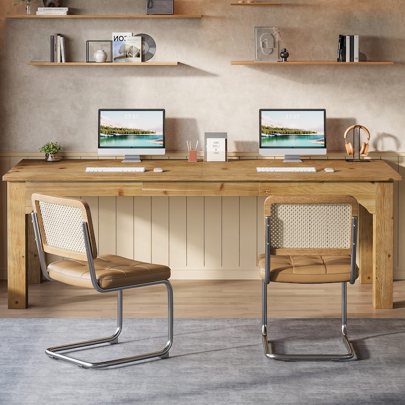 Solid Wood Two Person Desk, 79 Inch Extra Long Computer Desk