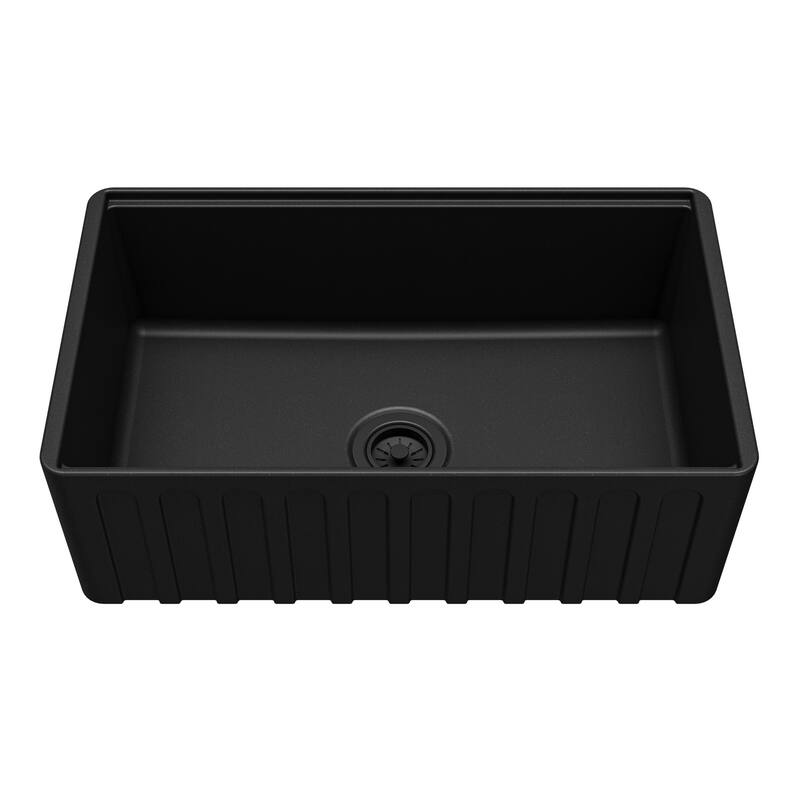 Karran 30" Single Bowl Workstation Fireclay Kitchen Sink with Reversible Fluted Apron Front
