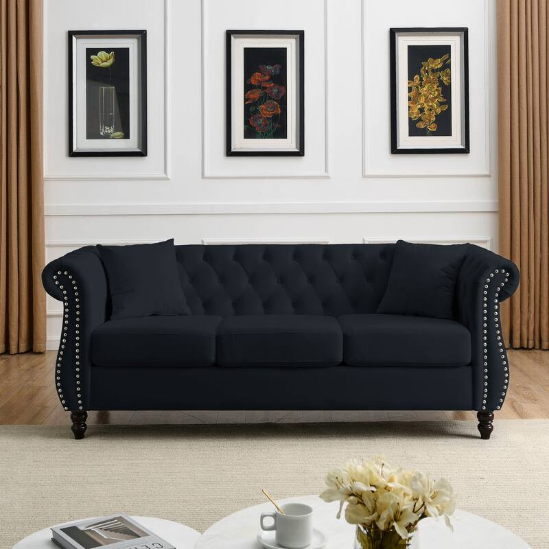 Chesterfield 3-Seater and 2-Seater Velvet Sofa with Nailhead Trim and Rolled Arms for Living Room or Office