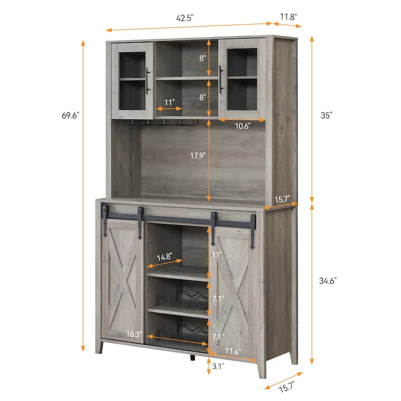 42.5-inch Farmhouse Wine Cabinet with Sliding Barn Door - 15.7"D x 42.5"W x 69.6"H