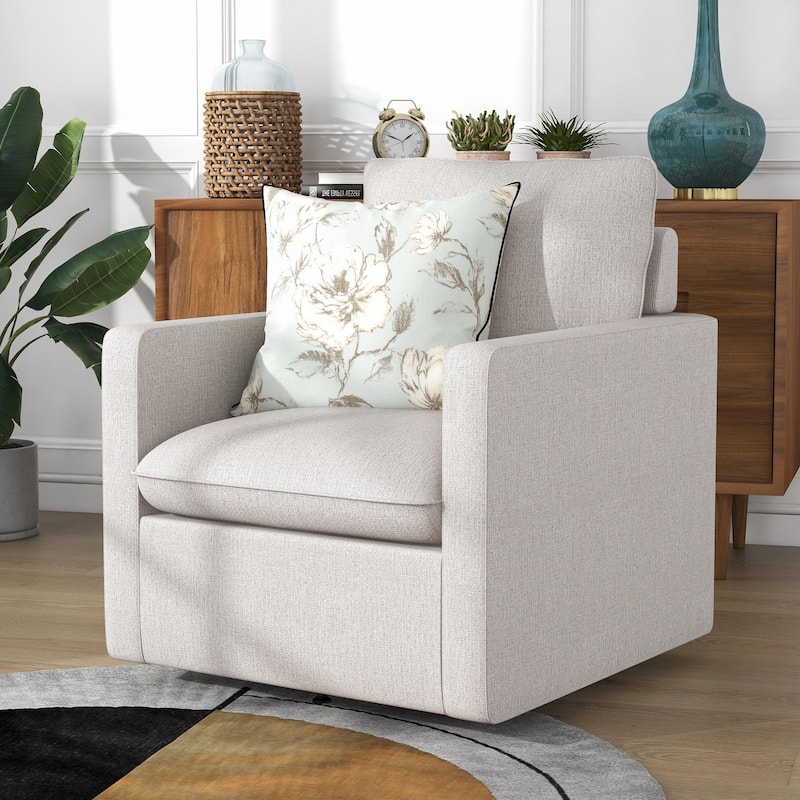 Kamile Transitional Linen Cushion Back Swivel Armchair by Furniture of America - Taupe