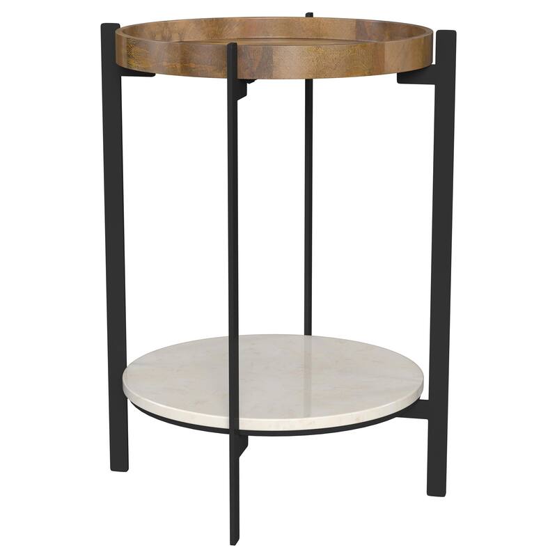 Adhvik Round Wood Top Marble Shelf Occasional Table Collection - 15.50'' x 15.50'' x 23.50'' - Side Table (Brown / White)