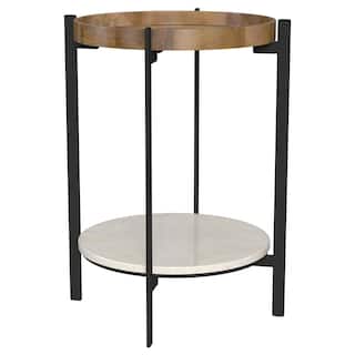 Adhvik Round Wood Top Marble Shelf Occasional Table Collection