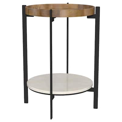 Adhvik Round Wood Top Marble Shelf Occasional Table Collection