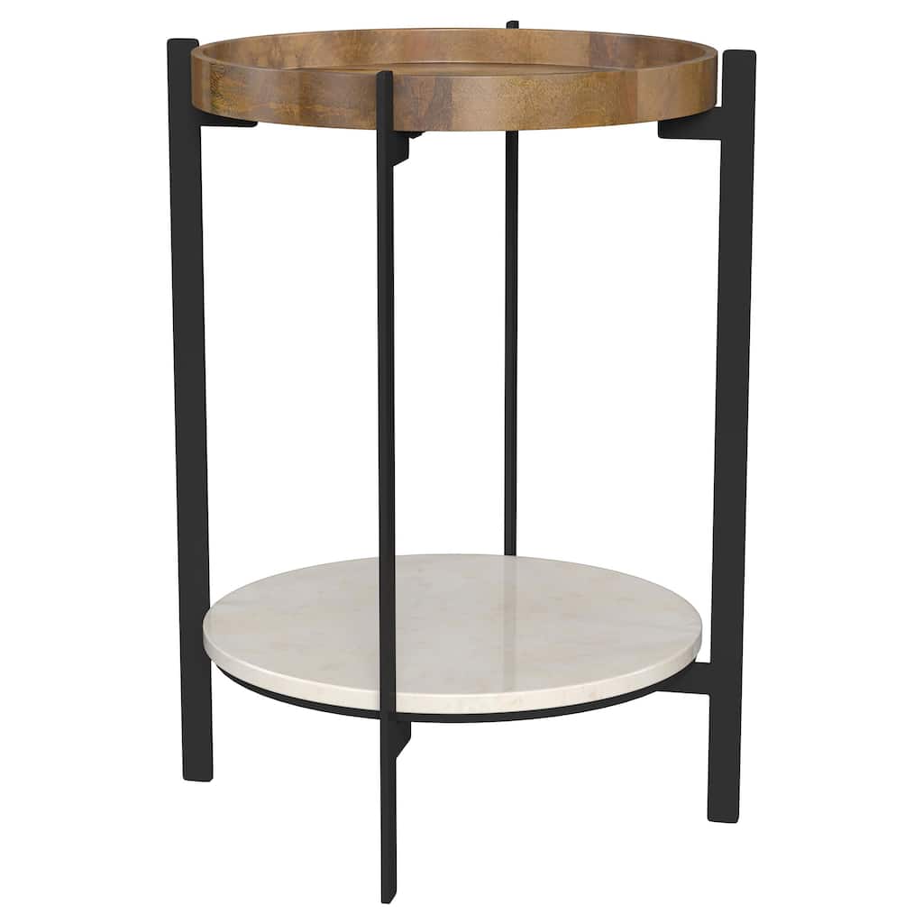 Adhvik Round Wood Top Marble Shelf Occasional Table Collection